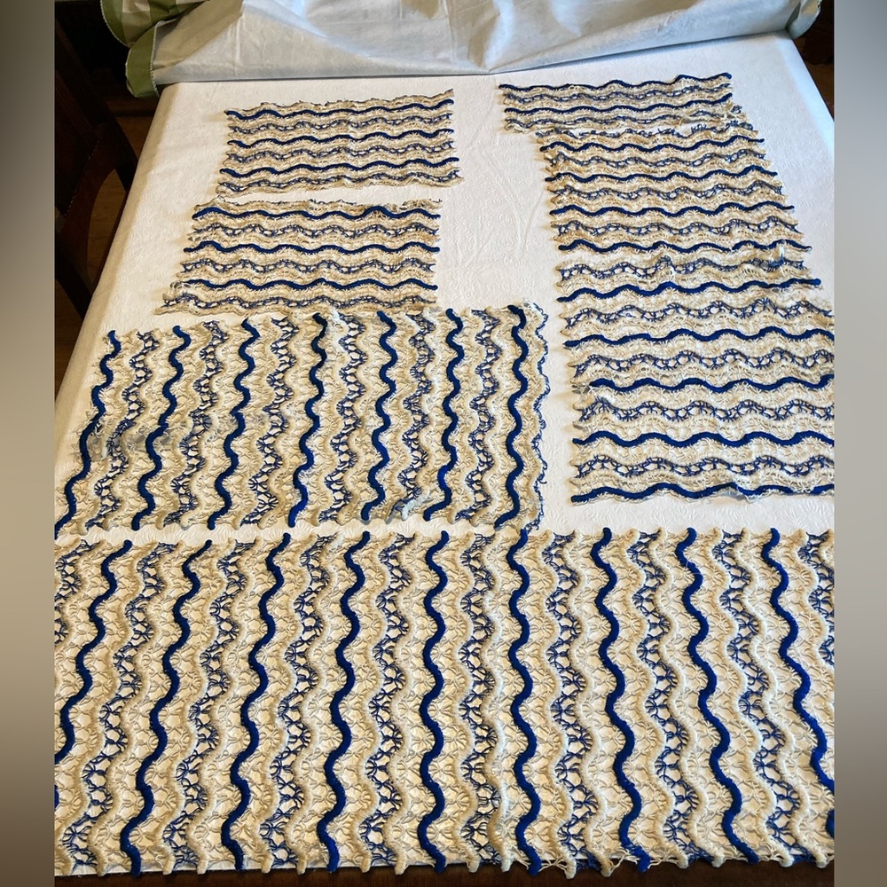 Vintage Blue and Cream Wavy Crochet doilies decor set 60s or 70s